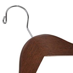 Quality Semi Curved Wooden Suit Hangers, 10-Pack Smooth Finish Solid Wood Coat Hanger with Swivel Hook, Jacket, Pant, Dress Clothes Hangers (Walnut - Chrome Hook, 10)
