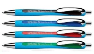 4 schneider rave xb ballpoint pens, black, blue, red, green, extra bold, (bulk packed)