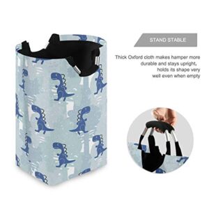 ALAZA Dinosaur Blue Color Boy Large Laundry Hamper Bag Collapsible with Handles Waterproof Durable Clothes Round Washing Bin Dirty Baskets Organization for Home Bathroom Dorm College