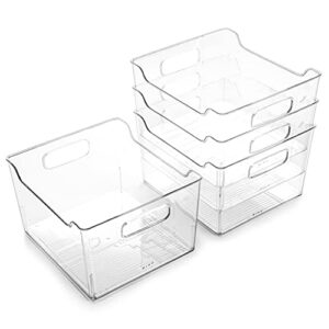 bino | plastic storage bins - 4 pack | the lodge collection | clear storage | containers for organizing with handles | pantry kitchen organization | fridge organizer | bathroom | shelves cabinet