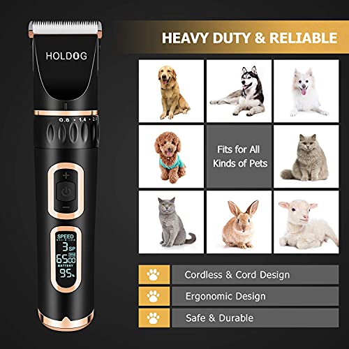 Dog Clippers Professional Heavy Duty Dog Grooming Clipper 3-Speed Low Noise High Power Rechargeable Cordless Pet Grooming Tools for Small & Large Dogs Cats Pets with Thick & Heavy Coats