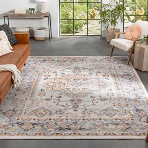 well woven cameo bohemian vintage soft beige multicolor oriental medallion pattern area rug 5x7 (5'3in x 7'3in)