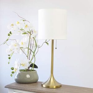 Simple Designs LT1076-GDW Tapered Fabric Drum Shade Table Lamp, Gold/White 8 x 8 x 21