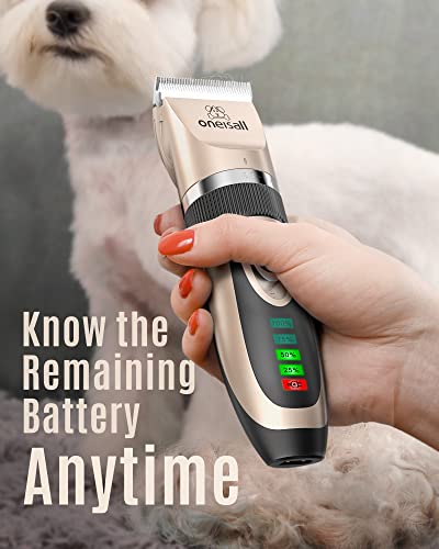 oneisall Dog Clippers Low Noise, 2-Speed Quiet Dog Grooming Kit Rechargeable Cordless Pet Hair Clipper Trimmer Shaver for Small and Large Dogs Cats Animals (Gold)