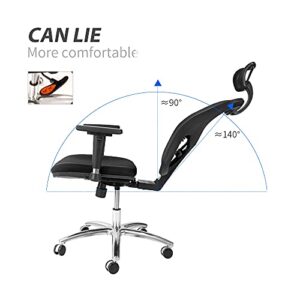 CangLong Adjustable Office Chair with Lumbar Support and Rollerblade Wheels High Back with Breathable Mesh - Adjustable Headrest, Black