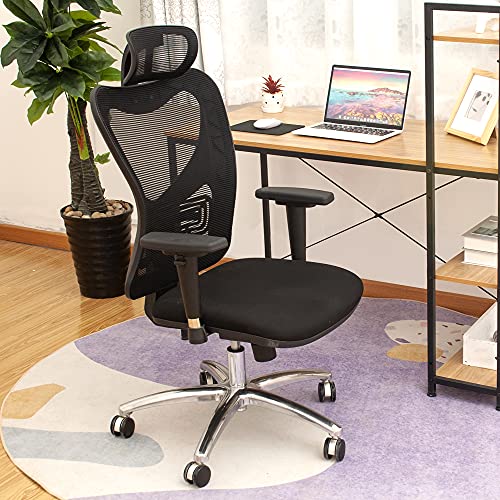CangLong Adjustable Office Chair with Lumbar Support and Rollerblade Wheels High Back with Breathable Mesh - Adjustable Headrest, Black