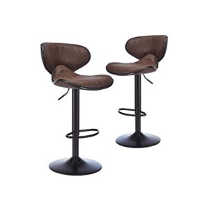 canglong stools swivel adjustable barstool, counter height chairs w/backrest and footrest for bar, kitchen, dining, living room and bistro pubx, set of 2, retro brown