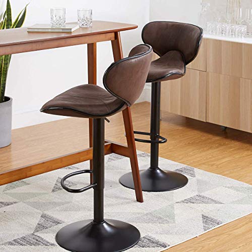 CangLong Stools Swivel Adjustable Barstool, Counter Height Chairs w/Backrest and Footrest for Bar, Kitchen, Dining, Living Room and Bistro Pubx, Set of 2, Retro Brown