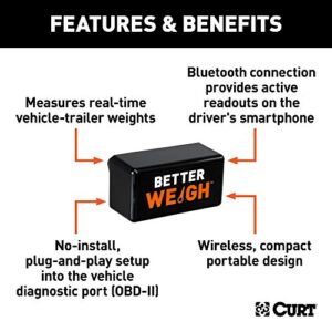 CURT 51701 BetterWeigh Mobile Towing Scale with TowSense Technology (OBD2) Apple, Android Smartphones, Tongue Weight, GCW, Weight Distribution, BLACK PLASTIC