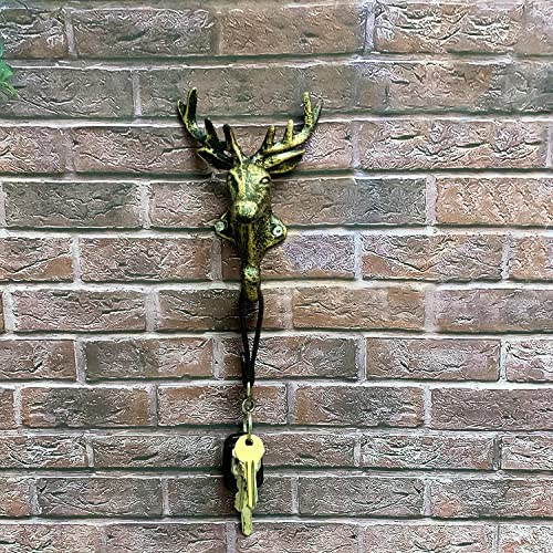 Set of 2 Cast Iron Heavy Duty Rustic Vintage Finish Deer Head Decorative Key Coat Towel Wall Hook Vintage Metal Wall Mounted Decorative Wall Hanger Nature Lovers Gift Idea (Deer Head)