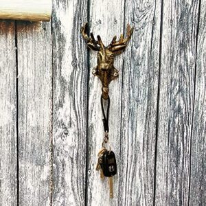 Set of 2 Cast Iron Heavy Duty Rustic Vintage Finish Deer Head Decorative Key Coat Towel Wall Hook Vintage Metal Wall Mounted Decorative Wall Hanger Nature Lovers Gift Idea (Deer Head)