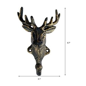 Set of 2 Cast Iron Heavy Duty Rustic Vintage Finish Deer Head Decorative Key Coat Towel Wall Hook Vintage Metal Wall Mounted Decorative Wall Hanger Nature Lovers Gift Idea (Deer Head)