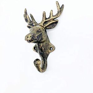 Set of 2 Cast Iron Heavy Duty Rustic Vintage Finish Deer Head Decorative Key Coat Towel Wall Hook Vintage Metal Wall Mounted Decorative Wall Hanger Nature Lovers Gift Idea (Deer Head)