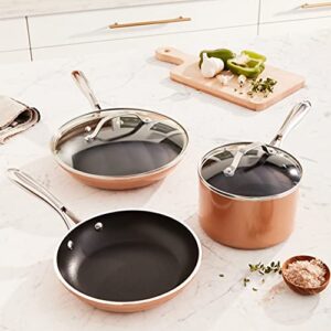 Gotham Steel Copper Cast 5 Piece Cookware, Pots and Pan Set with Triple Coated Nonstick Copper Surface & Aluminum Composition for Even Heating, 100% Non-Toxic, Oven, Stovetop & Dishwasher Safe