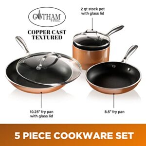 Gotham Steel Copper Cast 5 Piece Cookware, Pots and Pan Set with Triple Coated Nonstick Copper Surface & Aluminum Composition for Even Heating, 100% Non-Toxic, Oven, Stovetop & Dishwasher Safe