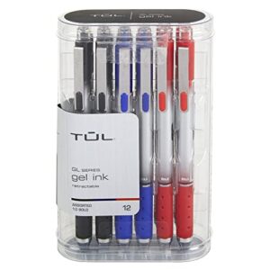 tul® gl series retractable gel pens, bold point, 1.0 mm, silver barrel, assorted ink colors, pack of 12 pens