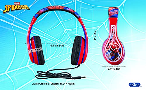 Spiderman Kids Headphones, Adjustable Headband, Stereo Sound, 3.5Mm Jack, Wired Headphones for Kids, Tangle-Free, Volume Control, Foldable, Childrens Headphones Over Ear for School Home, Travel