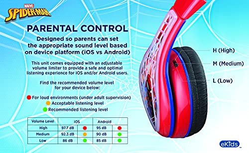 Spiderman Kids Headphones, Adjustable Headband, Stereo Sound, 3.5Mm Jack, Wired Headphones for Kids, Tangle-Free, Volume Control, Foldable, Childrens Headphones Over Ear for School Home, Travel