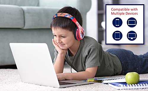 Spiderman Kids Headphones, Adjustable Headband, Stereo Sound, 3.5Mm Jack, Wired Headphones for Kids, Tangle-Free, Volume Control, Foldable, Childrens Headphones Over Ear for School Home, Travel