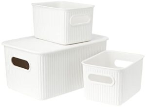 tatay 7010901 multipurpose organizer basket set with lid, 3x white, medium