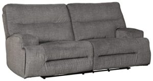 signature design by ashley coombs oversized contemporary 2 seat manual pull tab reclining sofa, gray