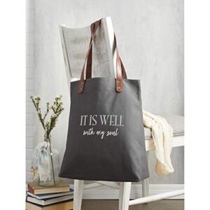 Creative Brands Joyful Expressions Charcoal Grey Canvas & Leather Tote, 13.5 x 16-Inch, It is Well