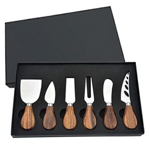 cheese knives with cheese slicer cheese cutter cheese fork,cheese spreading knife for charcuterie boards and cutlery gift set,6 pieces cheese knife set with bamboo wood handle steel stainless