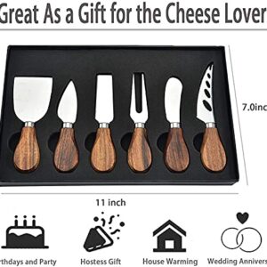 Cheese Knives with Cheese Slicer Cheese Cutter Cheese Fork,Cheese Spreading Knife for Charcuterie Boards and Cutlery Gift Set,6 Pieces Cheese Knife Set with Bamboo Wood Handle Steel Stainless