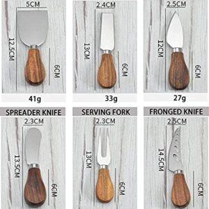 Cheese Knives with Cheese Slicer Cheese Cutter Cheese Fork,Cheese Spreading Knife for Charcuterie Boards and Cutlery Gift Set,6 Pieces Cheese Knife Set with Bamboo Wood Handle Steel Stainless