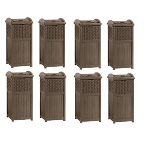 suncast trash hideaway 33 gallon resin wicker outdoor garbage container (8 pack)