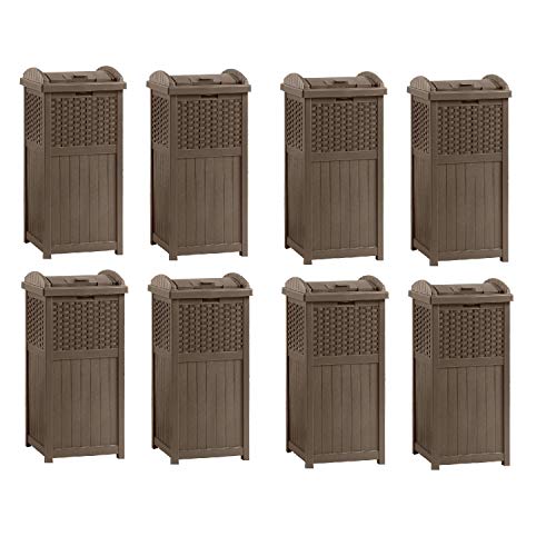 Suncast Trash Hideaway 33 Gallon Resin Wicker Outdoor Garbage Container (8 Pack)