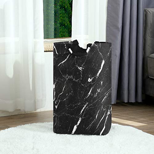 Kaariok White and Black Marble Art Print Laundry Hamper with Handles Waterproof Collapsible Storage Basket Large Dirty Clothes Sorter for Laundry Room, 22.7 Inches