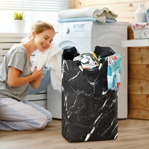 Kaariok White and Black Marble Art Print Laundry Hamper with Handles Waterproof Collapsible Storage Basket Large Dirty Clothes Sorter for Laundry Room, 22.7 Inches