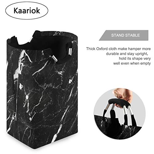 Kaariok White and Black Marble Art Print Laundry Hamper with Handles Waterproof Collapsible Storage Basket Large Dirty Clothes Sorter for Laundry Room, 22.7 Inches