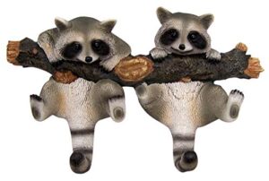 wowser rustic cast resin log cabin decor hanging raccoon wall hooks, 9 inch