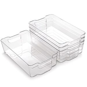 bino | stackable storage bins, x-large - 4 pack | the stacker collection | clear plastic storage bins | organization and storage containers for pantry & fridge | multi-use organizer bins | bpa-free