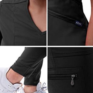Adar Pro Modern Athletic Scrub Set for Women - Modern V-Neck Scrub Top & Yoga Jogger Scrub Pants - P9500 - Black - M