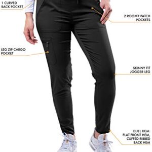 Adar Pro Modern Athletic Scrub Set for Women - Modern V-Neck Scrub Top & Yoga Jogger Scrub Pants - P9500 - Black - M