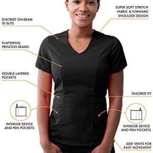 Adar Pro Modern Athletic Scrub Set for Women - Modern V-Neck Scrub Top & Yoga Jogger Scrub Pants - P9500 - Black - M