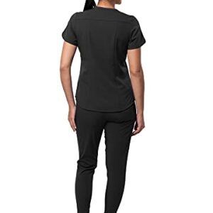 Adar Pro Modern Athletic Scrub Set for Women - Modern V-Neck Scrub Top & Yoga Jogger Scrub Pants - P9500 - Black - M