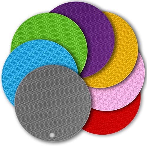 Cozihom 7 Inch Silicone Trivet Mat, Hot Pot Mat, Multifunction Cellular Silicone Hot Pad, Non-slip Silicone Insulation Mat, 7 Packs