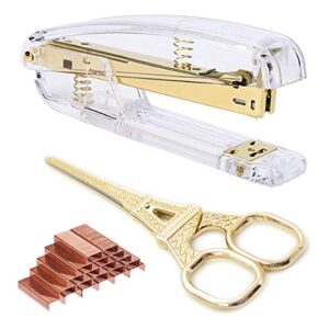 gold scissors and stapler set - scissors and stapler with 1000 rose gold staples, luxury set of gold office supplies & desk accessories