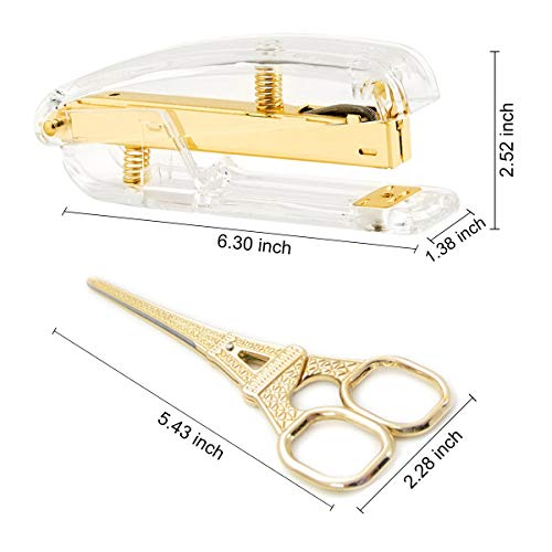 Gold Scissors and Stapler Set - Scissors and Stapler with 1000 Rose Gold Staples, Luxury Set of Gold Office Supplies & Desk Accessories