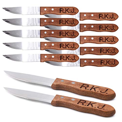 Custom Monogrammed Wood Steak Knives - Couples Housewarming Gift - Engraved and Personalized (12)