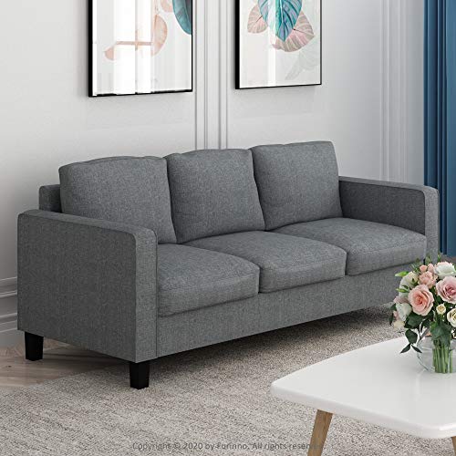 Furinno Bayonne Modern Upholstered 3-Seater Sofa Couch for Living Room, Gunmetal