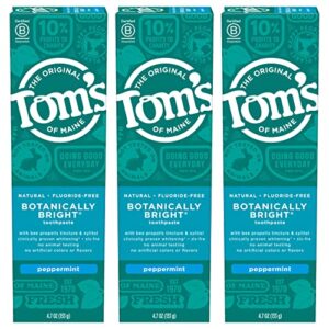 tom's of maine natural fluoride-free sls-free botanically bright toothpaste, peppermint, 4.7 oz. 3-pack (packaging may vary)