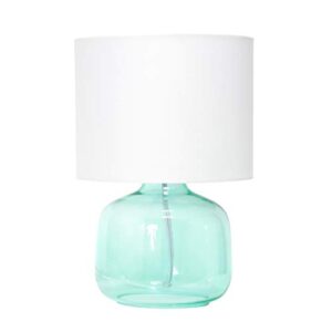simple designs lt2064-aow aqua glass table lamp with white fabric shade
