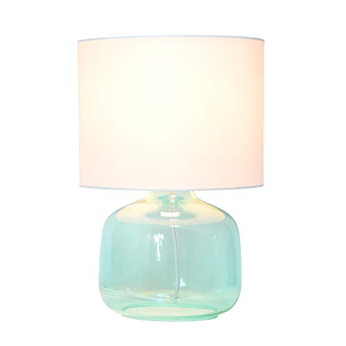 Simple Designs LT2064-AOW Aqua Glass Table Lamp with White Fabric Shade