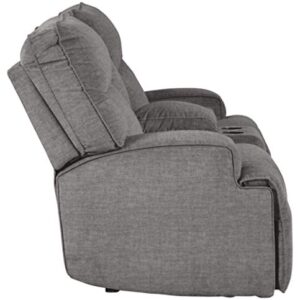 Signature Design by Ashley Coombs Double Reclining Power Loveseat w/Console, Charcoal