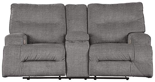 Signature Design by Ashley Coombs Double Reclining Power Loveseat w/Console, Charcoal